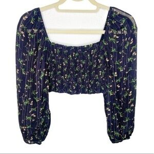 Blue Life Smocked Floral Crop Top Size Small